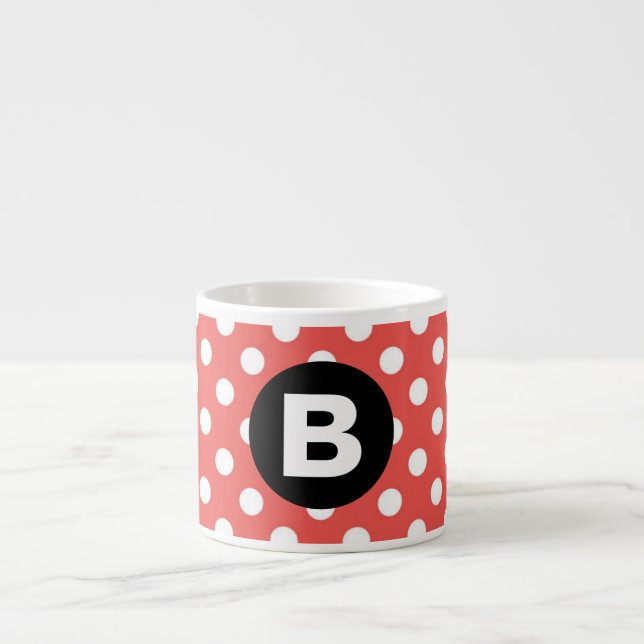 Tasse Expresso Red Polka Dot Pattern Black Monogram (Devant)