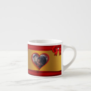 Tasse Expresso Red Ribbon Gold Hearts Photo Valentines Day Espres