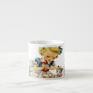 Tasse Expresso Rétro Anniversaire Fille Cake Cat Enfants Artwork