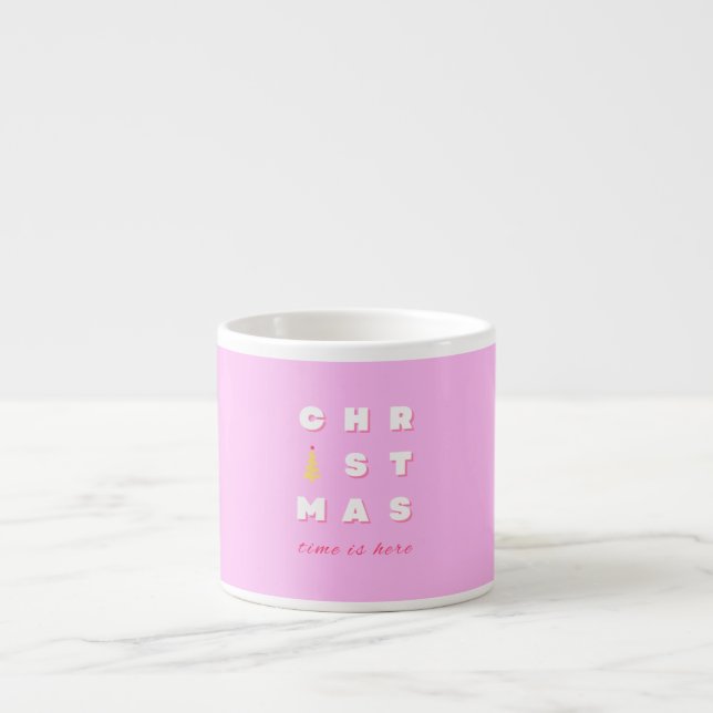 Tasse Expresso Retro Joyeux Noël rose Décor de vacances Preppy (Devant)
