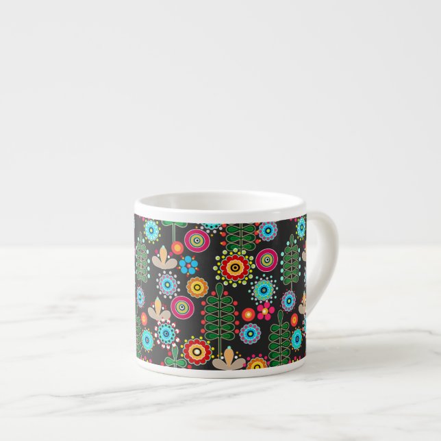 Tasse Expresso Rétro, motif floral (Devant droit)