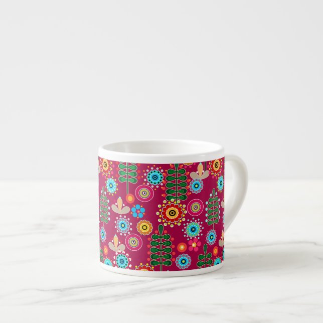 Tasse Expresso Rétro, motif floral (Devant droit)