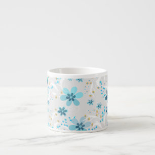 Tasse Expresso Retro, motif floral, bleu, gris