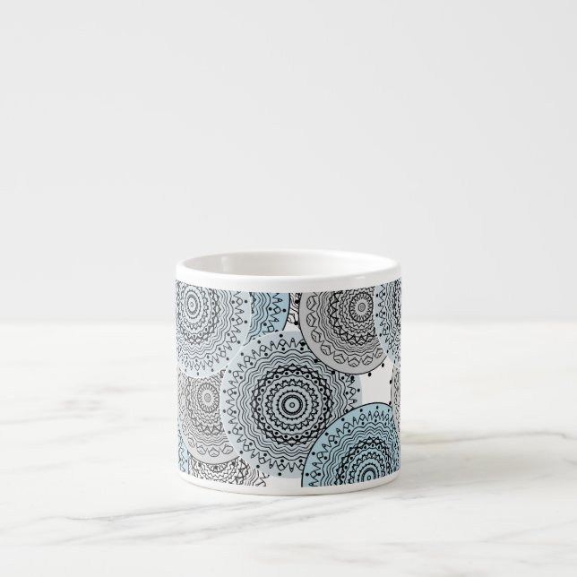 Tasse Expresso Rétro, rétro motif, bleu et gris, élégant (Devant)