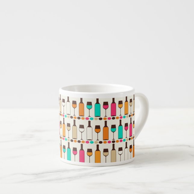 Tasse Expresso Rétros bouteilles et verres de vin (Devant droit)