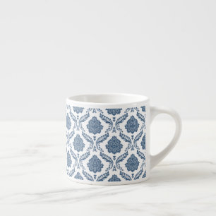 Tasse Expresso Rococo Damassé Petit Motif Bleu sur Blanc