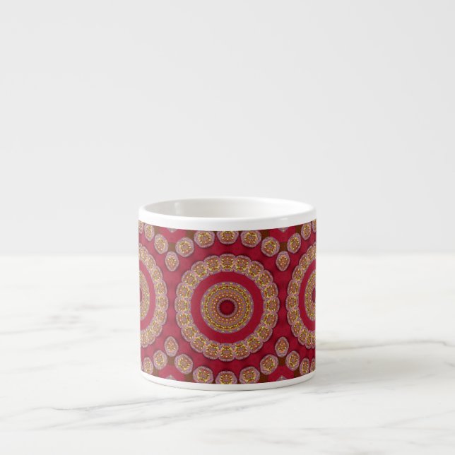 Tasse Expresso Rosaces Mandala Rouge Or Jaune (Devant)