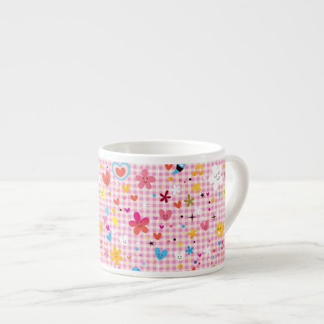 Tasse Expresso rose de motif de bande dessinée d'amusement (Devant droit)