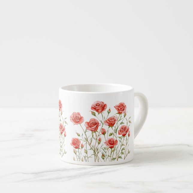Tasse Expresso Rose Foncé Mariage aux Roses Rouges Tendres Romant (Devant droit)