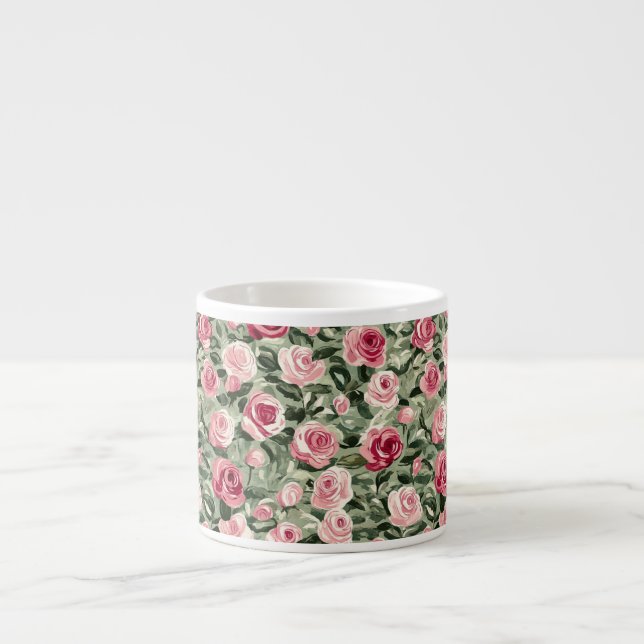 Tasse Expresso Roses Florales Roses Vert Rouge Rose  (Devant)
