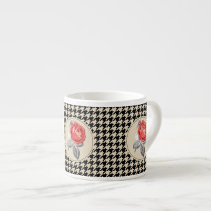 Tasse Expresso Roses roses anciennes et motif pied de poule