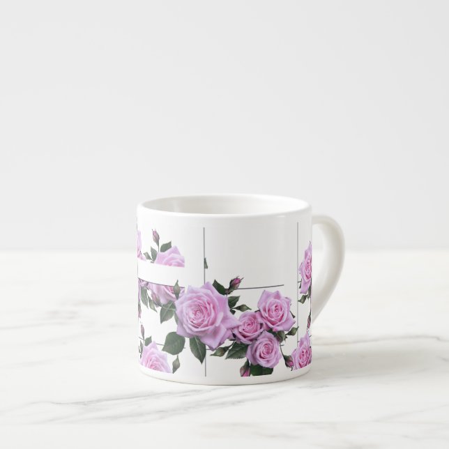 Tasse Expresso Roses roses blanches Picket clôture (Devant droit)