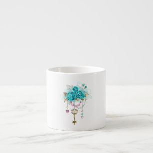 Tasse Expresso Roses turquoise avec touches