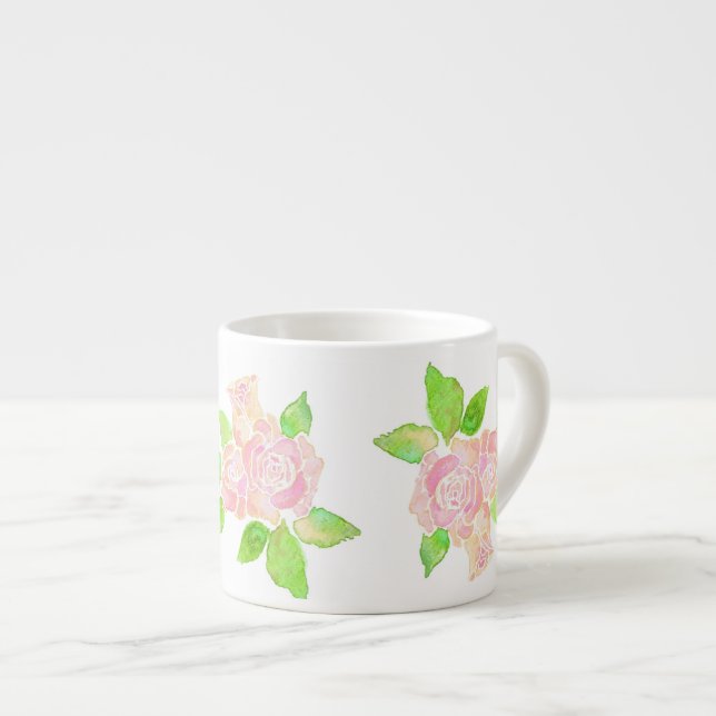 Tasse Expresso Roses vintages d'Albertine rose en Aquarelle (Devant droit)