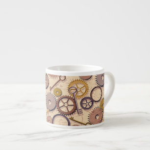 Tasse Expresso Roues à vapeur, engrenages, clés, vieille carte Pe