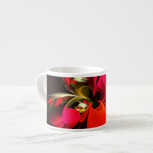 Tasse Expresso Rouge Vert Floral Moderne Art Abstrait Motif #02