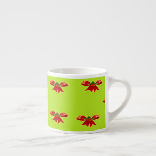 Tasse Expresso Ruban rouge de Noël sur vert clair