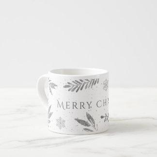 Tasse Expresso Silver Merry Christmas, Silver Leaves