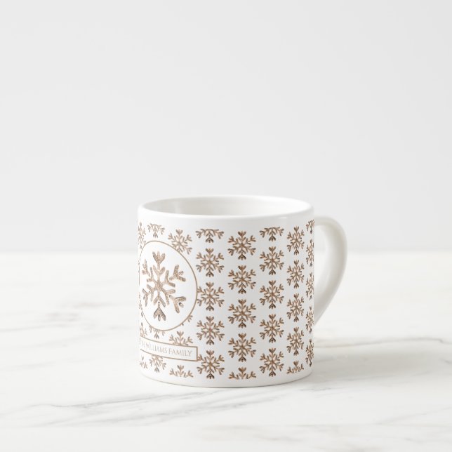 Tasse Expresso Snowflakes Motif Noël blanc et or (Devant droit)