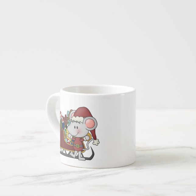 Tasse Expresso Souris de Père Noël avec le traîneau (Devant gauche)