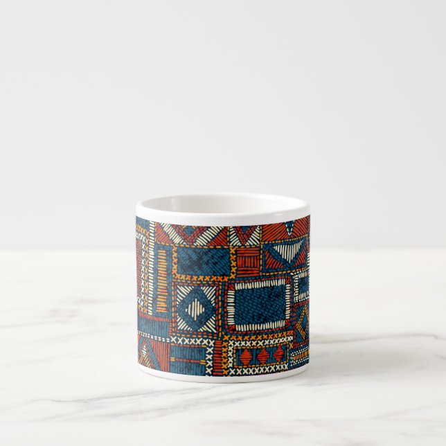 Tasse Expresso Style Patchwork Impression Vintage brodée (Devant)