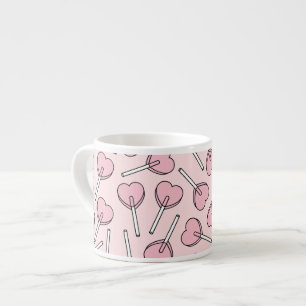 Tasse Expresso Sucettes roses, sucettes en forme de cœur, motif d