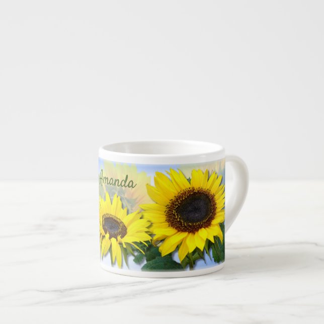 Tasse Expresso Sunny Sunflower Personnalisé Texte Personnalisé Ca (Devant droit)