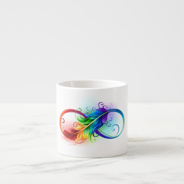 Tasse Expresso Symbole d'infini avec plume arc-en-ciel (Devant)