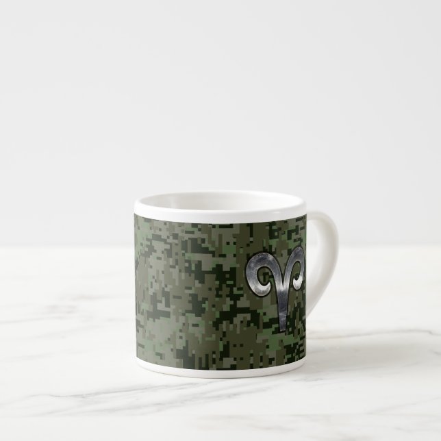 Tasse Expresso Symbole Zodiac Silver Aries Camo numérique vert (Devant droit)