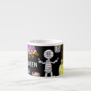 Tasse Expresso Symboles d'Halloween, thème vintage continu