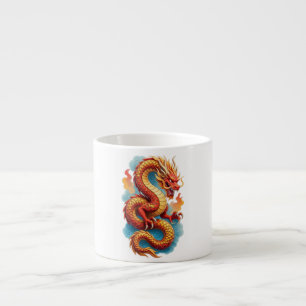 Tasse Expresso T-shirt à l'illustration enflammée du dragon rouge