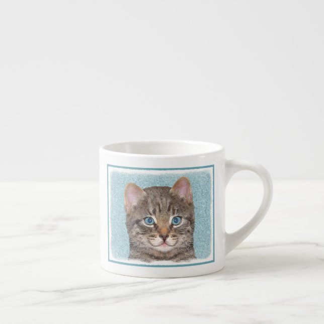 Tasse Expresso Tabby Gris Peinture Chat - Cute Original Art Chat (Droite)
