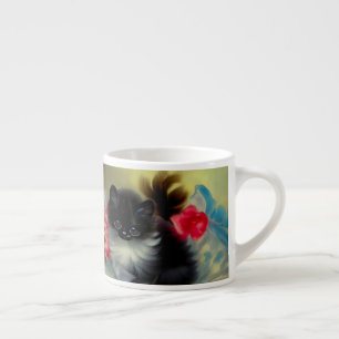Tasse Expresso Tableau vintage de chaton noir et blanc