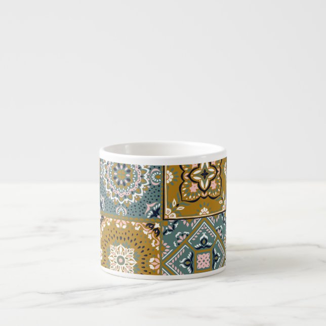 Tasse Expresso Talavera Indian : Patchwork, Ethnic Mosaic. (Devant)