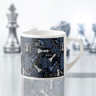 Tasse Expresso Termes et pièces d'échecs Argent et bleu ID784