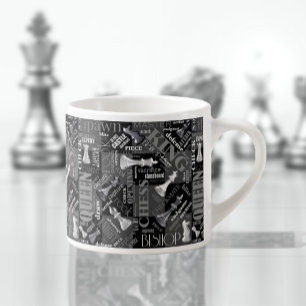 Tasse Expresso Termes et pièces d'échecs noir et blanc ID784