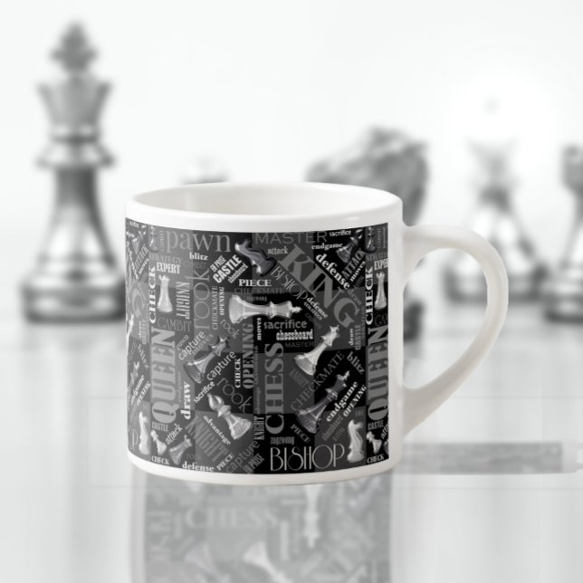 Tasse Expresso Termes et pièces d'échecs noir et blanc ID784 (Créateur téléchargé)