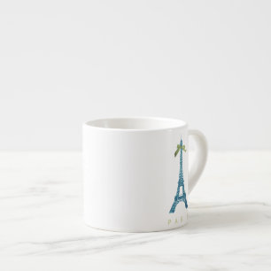 Tasse Expresso Tour Eiffel bleu dans des parties scintillantes de