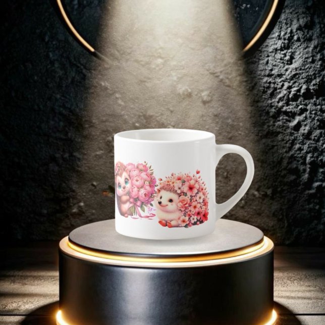Tasse Expresso  Tow cuteRomantic Floral Hedgehog Duo Illustration (Créateur téléchargé)