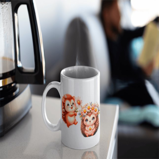 Tasse Expresso  Tow cuteRomantic Floral Hedgehog Duo Illustration (Créateur téléchargé)
