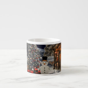 Tasse Expresso Train à vapeur vintage de Noël dans une forêt de b