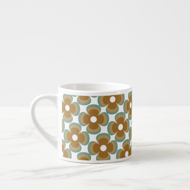 Tasse Expresso Trendy Teal Caramel Retro Groovy Flowers Seamless  (Gauche)