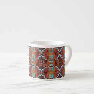 Tasse Expresso Turquoise Bleu Rouille Orange Rouge Brun Art Triba