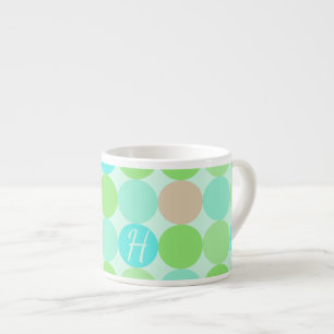 Tasse Expresso Turquoise Bleu Vert & Cercles Orange Monogramme