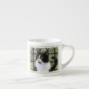 Tasse Expresso Tuxedo Chat dans la peinture de fenêtre Art animal