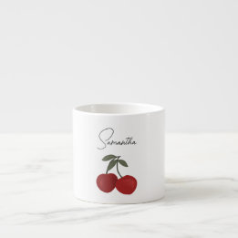 Tasse Expresso Two Red Cherries Illustration | Cute Fruit Art