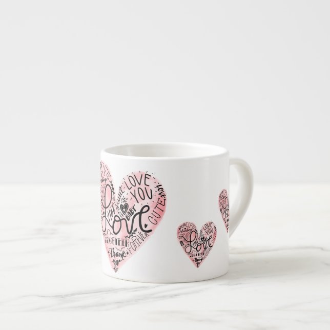 Tasse Expresso Typographie de l'amour romantique Cœur (Devant droit)