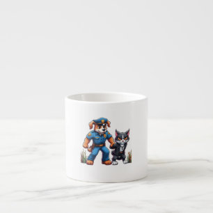 Tasse Expresso un chien de police et un chat méchant - humour