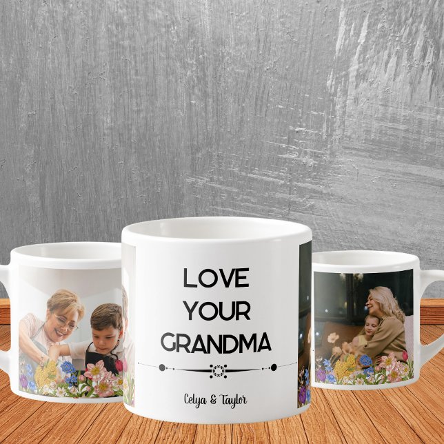 Tasse Expresso Un collage photo moderne pour grand-mère (Timeless Memories: A Modern Photo Collage Mug for Grandma)