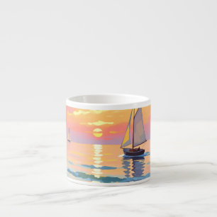 Tasse Expresso Un voilier au coucher du soleil sur la mer